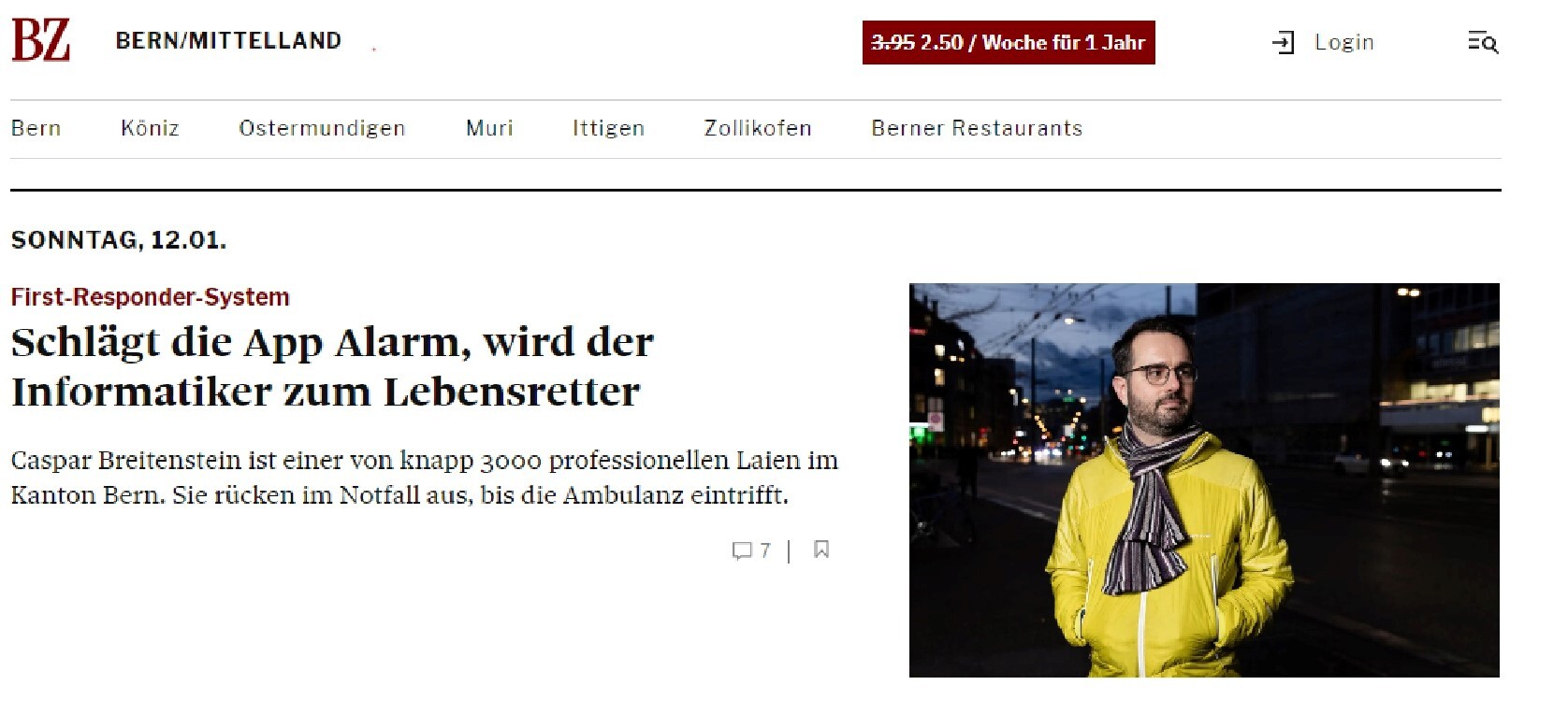 First Responders in Bern: Bei Notf&auml;llen r&uuml;cken &laquo;professionelle Laien&raquo; aus - firstresponder.be